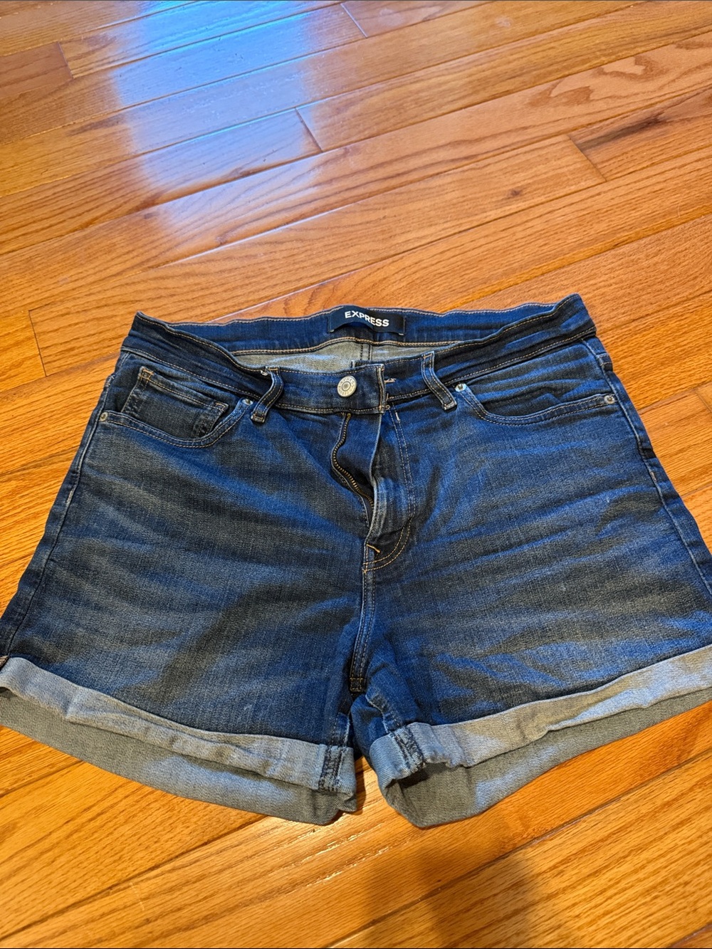 Express Women's Dark Blue Rolled Hem Denim Shorts